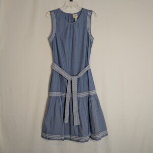 ST JOHN'S BAY Blue Cotton Chambray Vtg Bogo Peasant Tank Dress; Size L